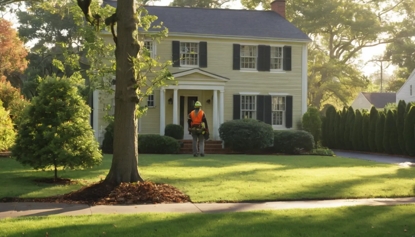 A local tree removal provider safely working on a large tree beside a home in Quantico